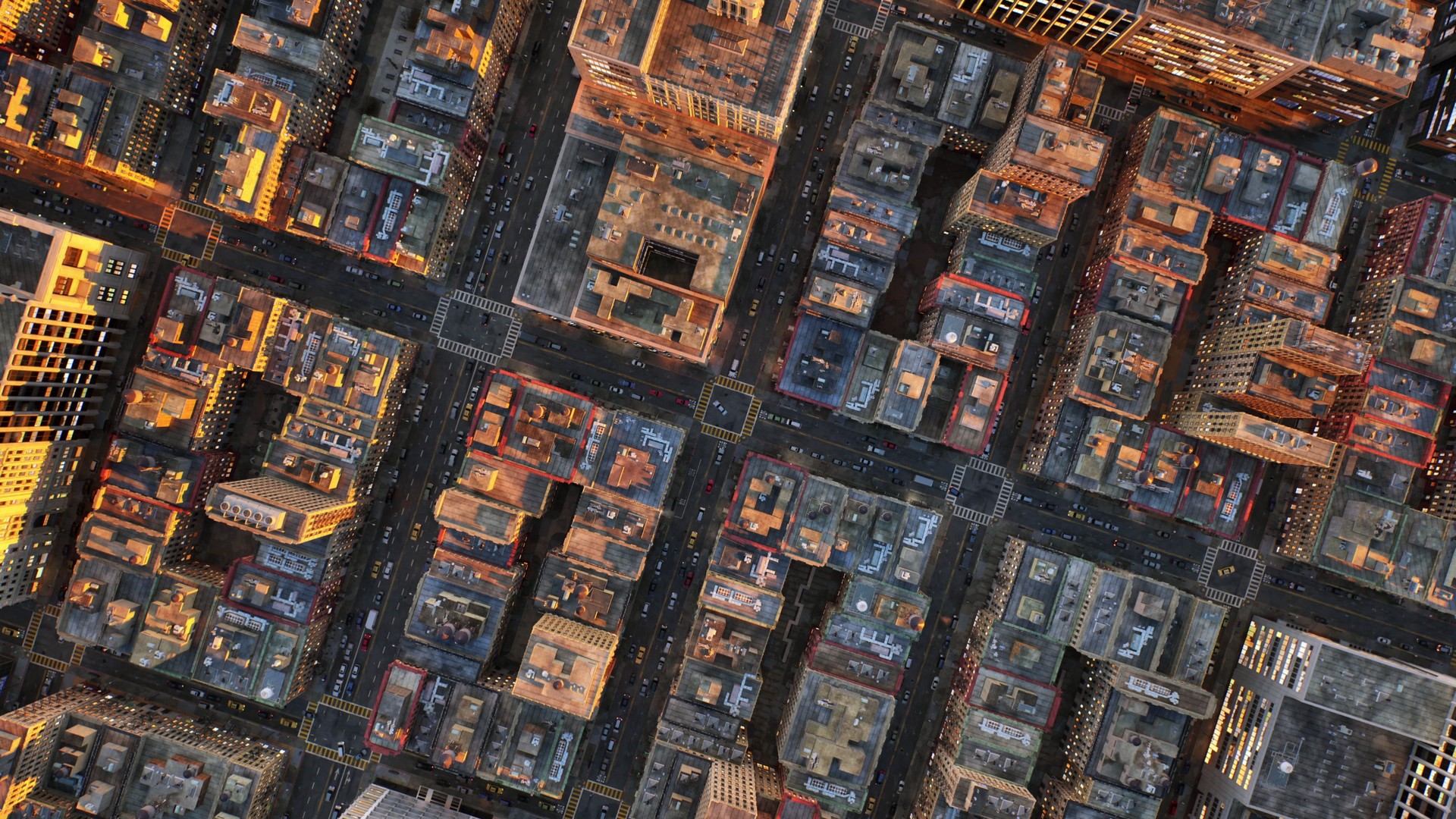 Aerial view of busy residential city with traffic